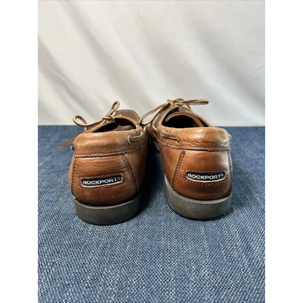 Mens Rockport Size 11 Casual Brown Leather Deck Boat Shoes Preppy Nautical
